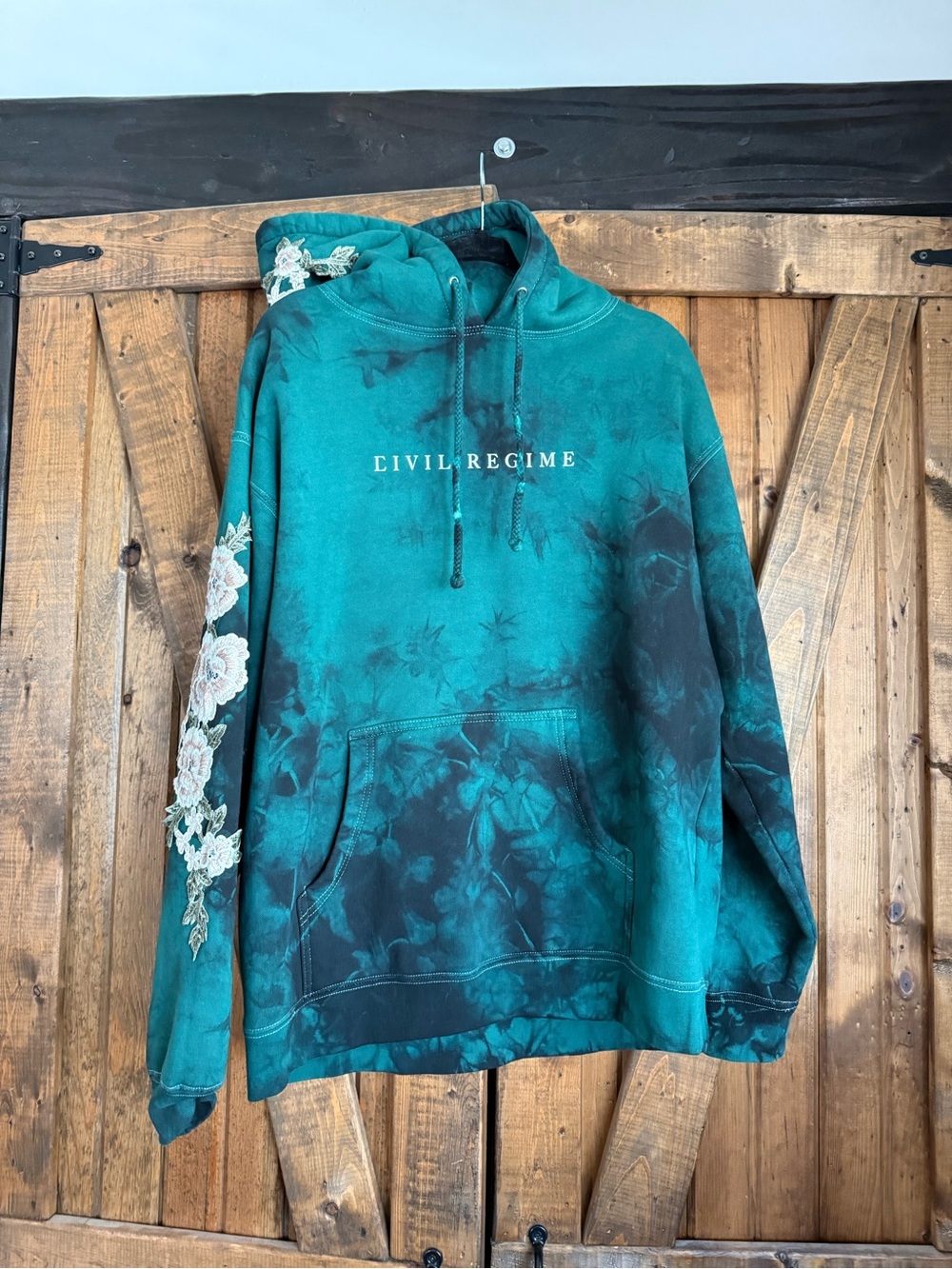 Civil Regime Teal Tie-Dye Hoodie with Floral Sleeve